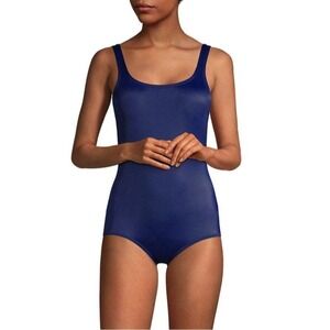 Lands End Mastectomy Swimsuit Women 8 Mast Solid Navy Blue Modest Padded